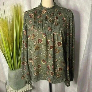 Joie Women’s L Floral Long Sleeve Mock Neck Blouse Modest Business Casual Tunic